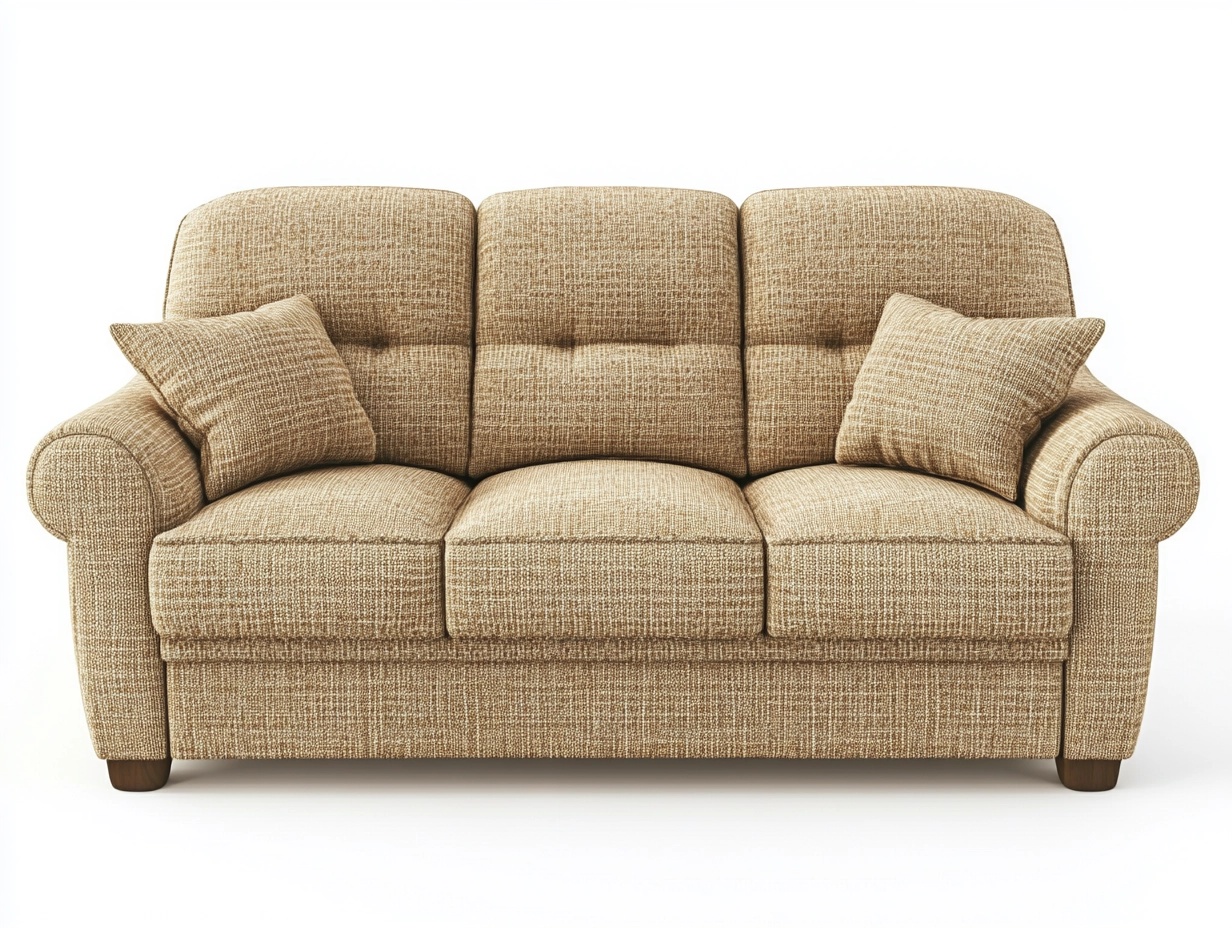 Sofá de tres plazas beige para sala de estar tapizado en tela con cojines incluidos diseño clásico 200x90x90 cm wi2168776